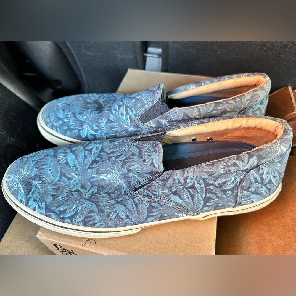 Sperry Blue Tropical Print Slip-ons with White Rubber Sole